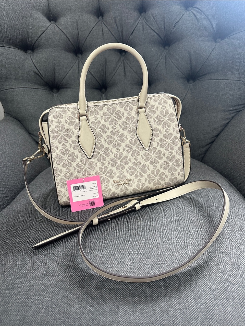 New Kate Spade Casey Spade Flower Medium Satchel Parchment PXR00077